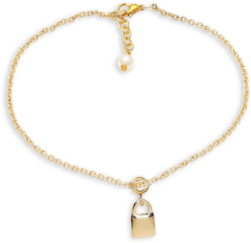 Oomph Lock Charm Delicate Gold Tone Fashion Anklet For Women & Girls Stylish Latest Alloy Anklet