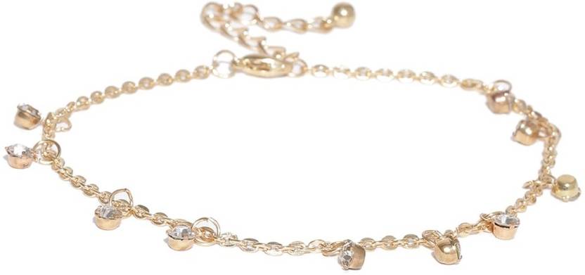 Oomph Crystal Gold Tone Delicate Fashion Anklet For Women & Girls Alloy Anklet