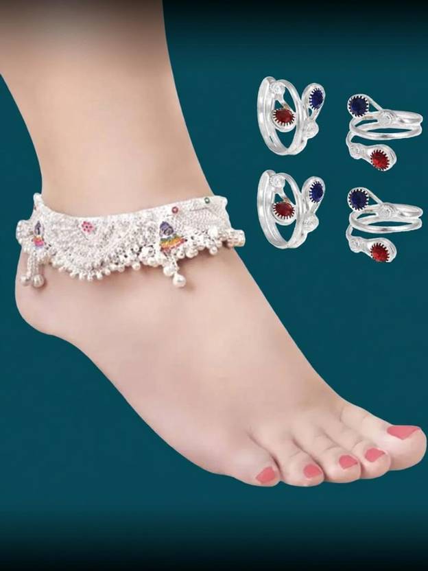 BEANBILLS Traditional Ethnic Heavy Bridal Fancy work Anklet/Payal/Pajeb with Toe ring Alloy Anklet