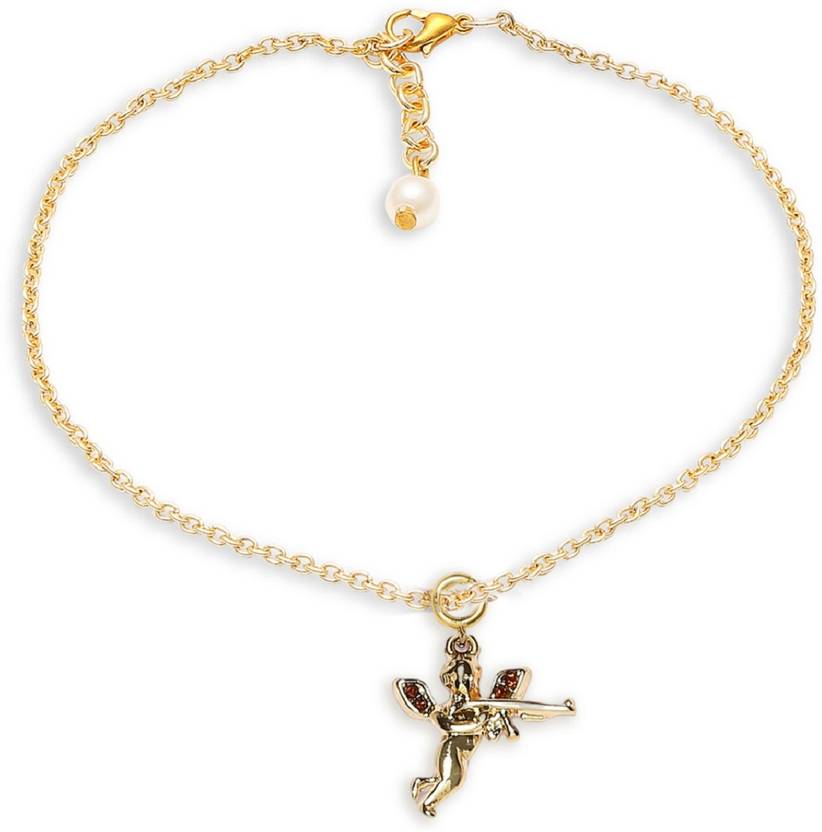 Oomph Love Angel Charm Delicate Gold Tone Fashion Anklet For Women & Girls Stylish Alloy Anklet