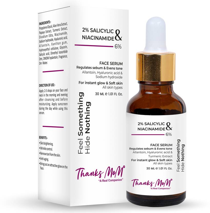 Thanks mom 2%Salicylic acid & 6% Niacinamide active face Serum Anti Acne for men and women