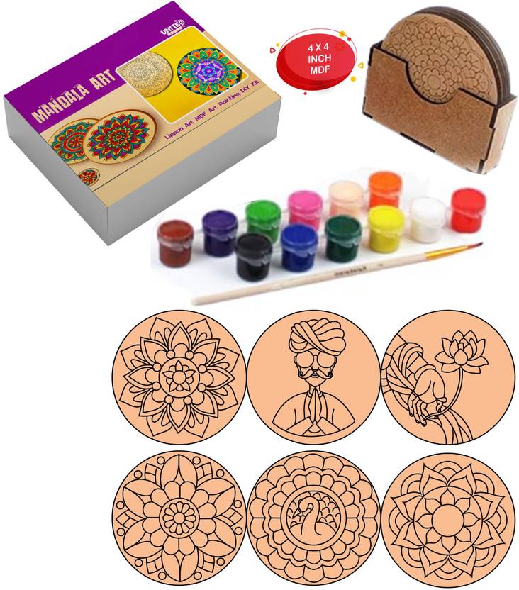 UnitedMaama Mandala Art Painting Lippan Art Kit with Color, Stand 6 PreMarking Round (101) Art Clay