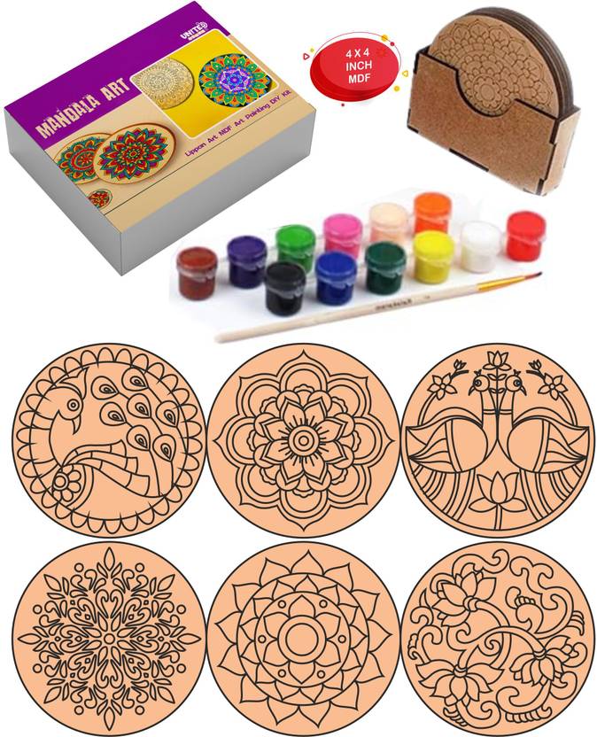UnitedMaama Mandala Art Painting Lippan Art Kit with Color, Stand 6 PreMarking Round (105) Art Clay