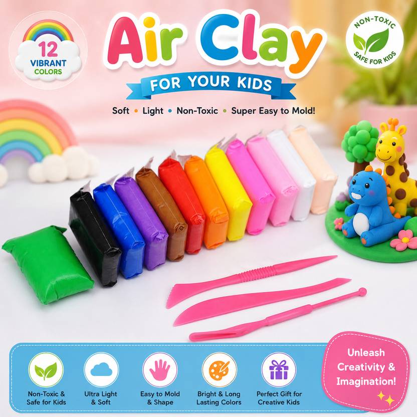 devanshikidstoy Air Clay Set for Kids with Sculpting Tools | Soft Lightweight Non-Toxic clay