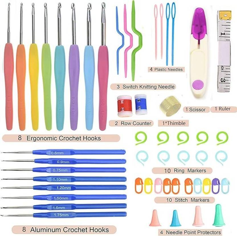 BJIK Crochet Hook Needle Set, 52pcs Ergonomic Sewing Knitting Knitting Pin Knitting Pin