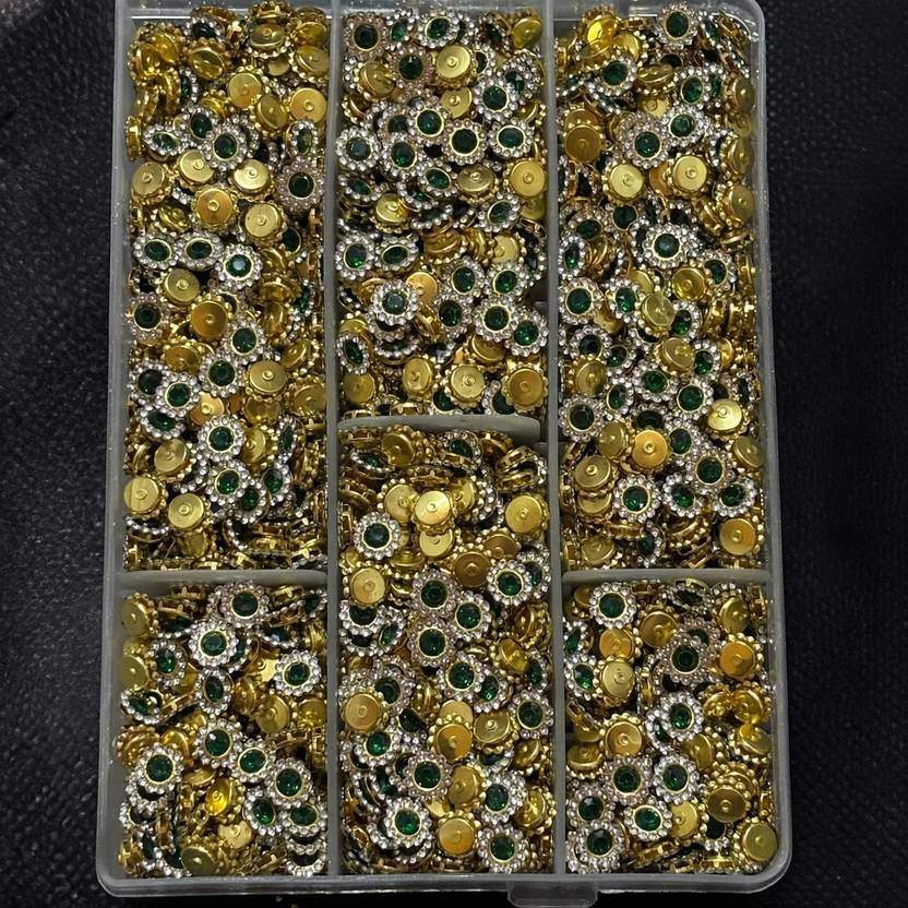 Fashion Trends 80 Pcs Green Stone Golden Beads for Jewellery Making