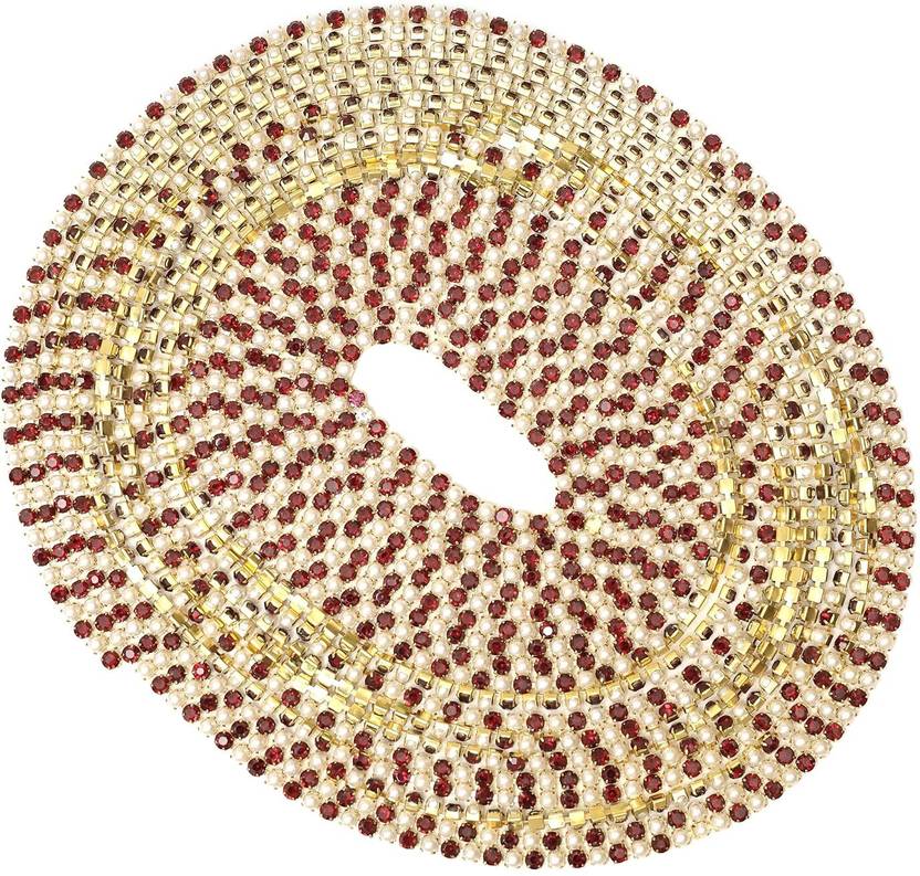 Embroiderymaterial 3MM Rhinestone Chain Cream Pearl & Ruby Red for Embroidery Making, 12SS- 5Mtr
