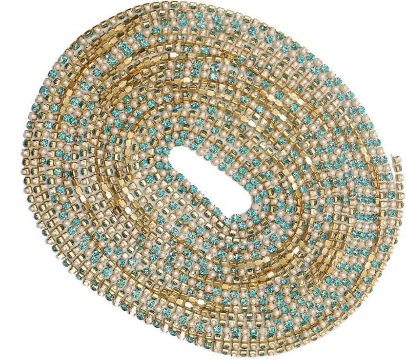 Embroiderymaterial 3MM Rhinestone Chain Cream Pearl & Sky Blue for Embroidery Making, 12SS- 5Mtr