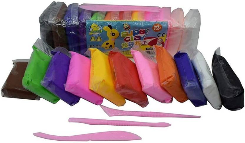 Crafty villa Low price DIY Ultra Light Different Color Clay with Tools Set for Kids (12 pcs)