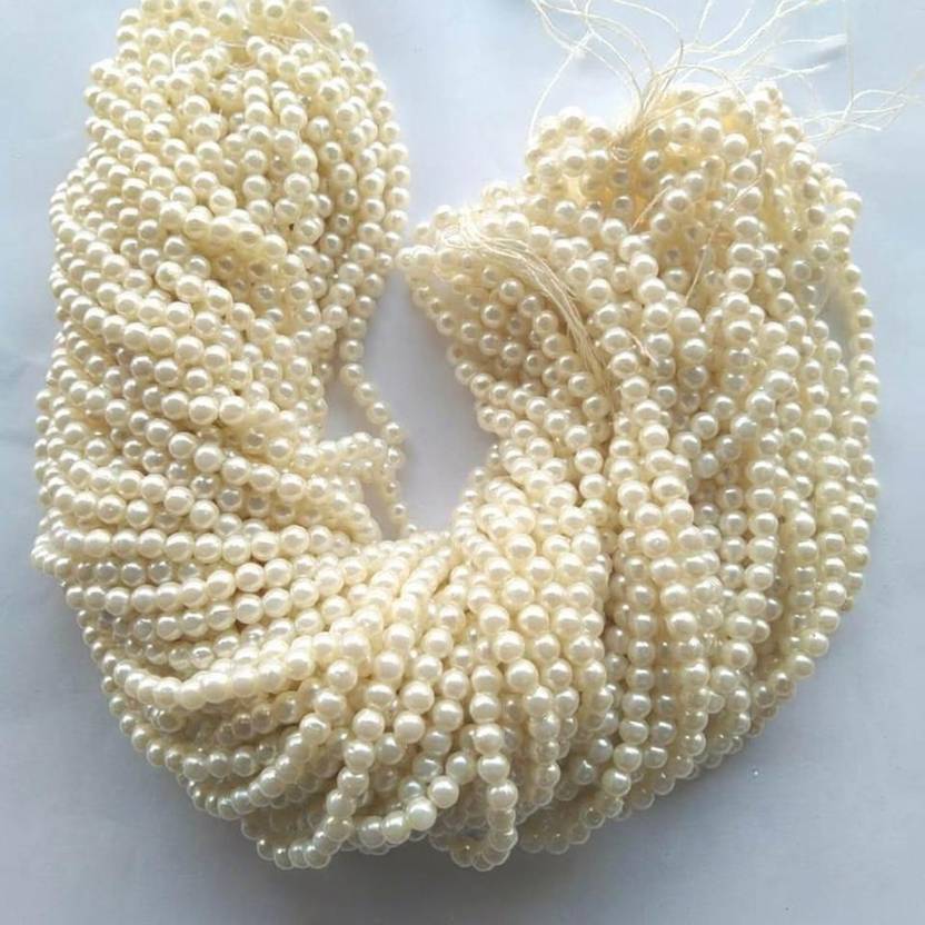 Atifa embroidery material 5mm off-white moti,artificial pearl beads for Craft, embroidery and jewellery work(15 line chain,14 inch length,1200 pearl beads)
