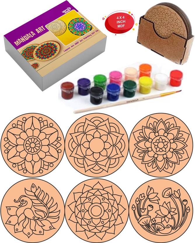 UnitedMaama Mandala Art Kit For Adults 4 Inch 12 Color & Painting Kit With Stand Pack 6(106)