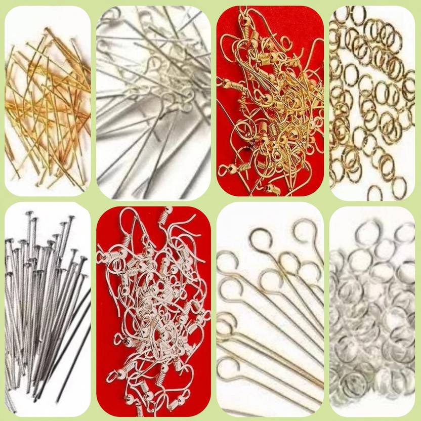 HouseOfCommon Jewellery making 8 Items Kit Silver/Golden (25 Pcs each)