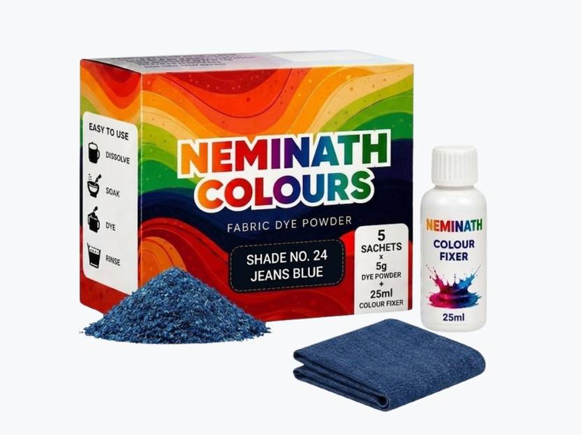 Neminath New Pakka Rang Fabric Dye Shade 24 Jeans Blue 5X5G+25Ml