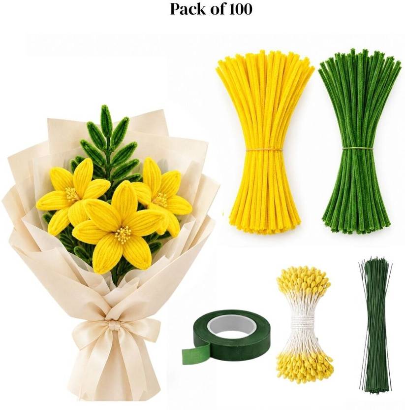 DsCrafts DIY Sunflower Flower Making Kit | Pipe Cleaner Craft Kit 100 Pcs