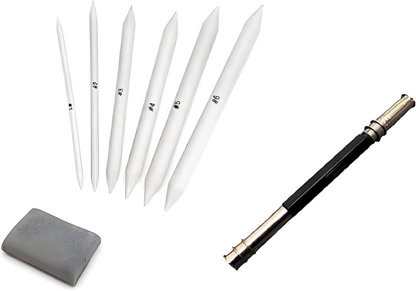 Brightlance 6 pc Paper Blender with Art Eraser & Twin Head Pencil Extender for all pencils