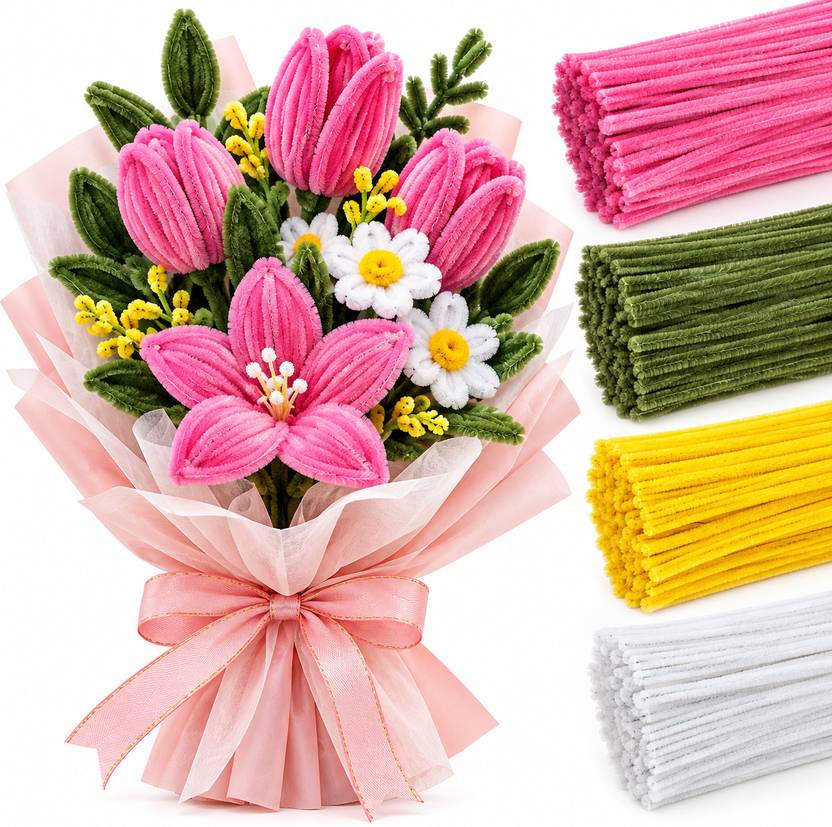 DsCrafts 100pcs of 4Color Pipe Cleaners for Craft, School Projects and Decoration