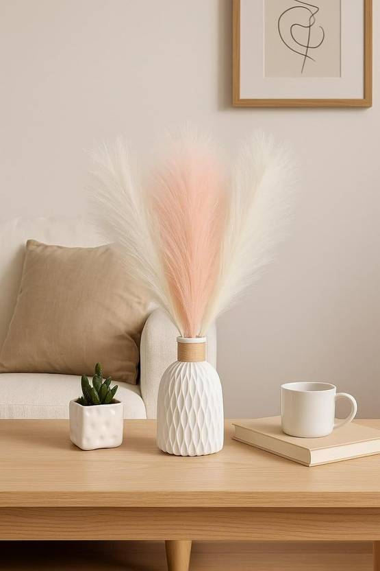 Giftsonix Artificial Pampas Grass for Home Decor, Vase, Table & Diwali Decor 2 White & 1 Pink Dried Sticks Artificial Flower