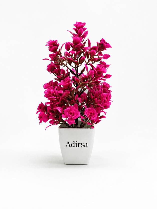 ADIRSA Artificial Pink Rose Flower | Decorative Tabletop Plant for Home, Office & Gift Pink Wild Flower Artificial Flower with Pot