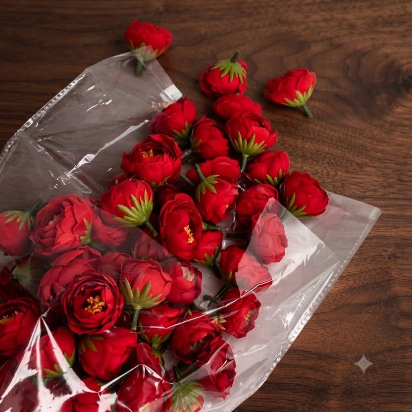DENICRAAS Artificial Baby Rose Flower Buds for DIY Crafts, Home Decoration Red Peony Artificial Flower