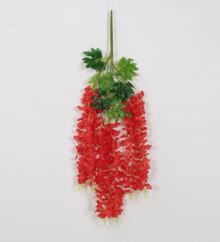 ARICKDECOR Artificial Hanging Wisteria Flowers Pack of 6 / RED Wild Artificial Plant