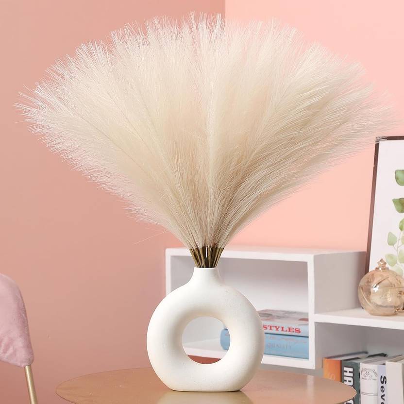 Giftsonix 3 Pc Artificial Pampas Grass for Home Decor, Vase, Table & Diwali Decor Off White Dried Sticks Artificial Flower