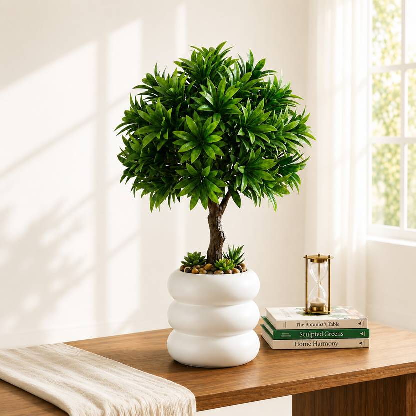 Fauxvatika ARTIFICIAL GREEN LEAF PLANT FOR HOME & OFFICE DECOR Bonsai Artificial Plant with Pot