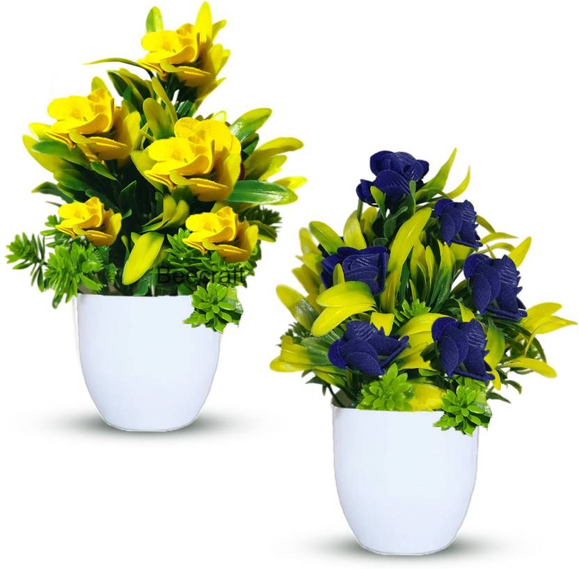 beecraft Plastic Fake Green Plant and Colored Artificial Plants for Home, Office Bonsai Wild Artificial Plant  with Pot