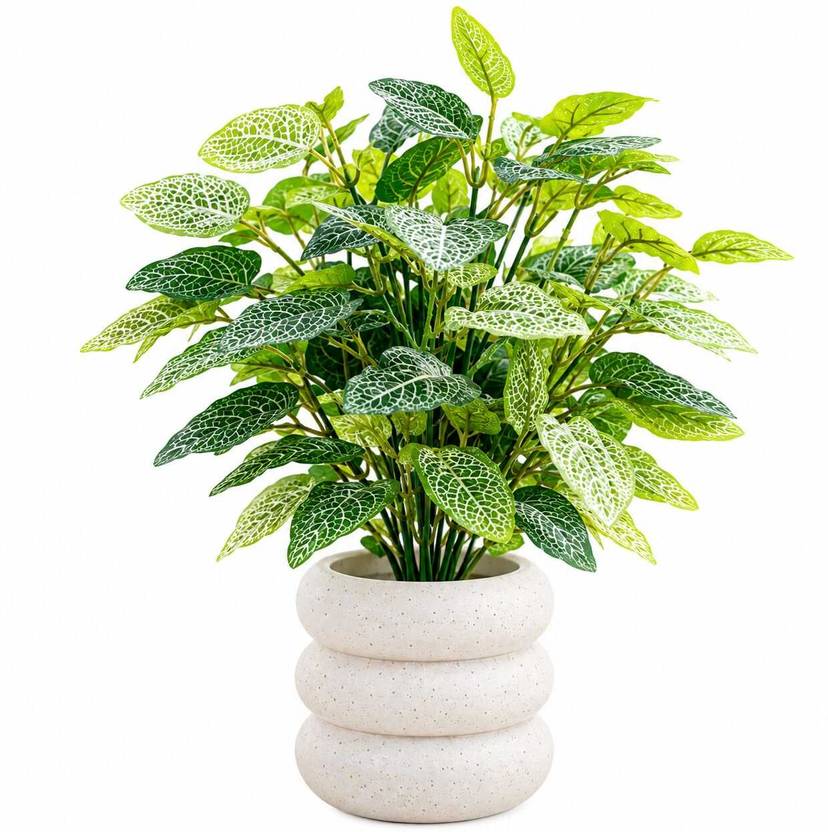 ASKNEXAWIDE Artificial Leaf Tabletop Plant with Stacked-Ring Ceramic Pot Bonsai Wild Artificial Plant  with Pot