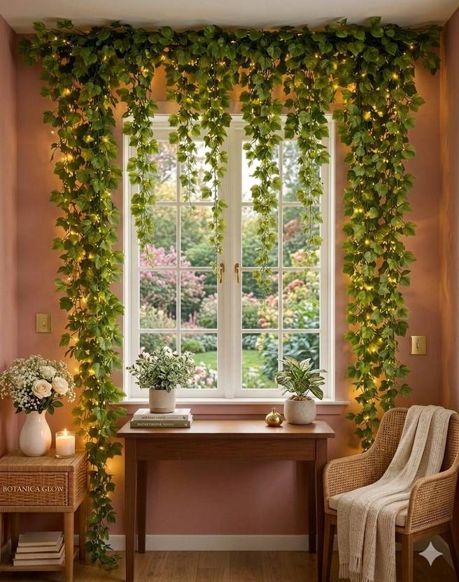 Bloomverra Artificial Hanging Creeper Pack of 2 Wall Hanging Green Leaves Artificial Plant