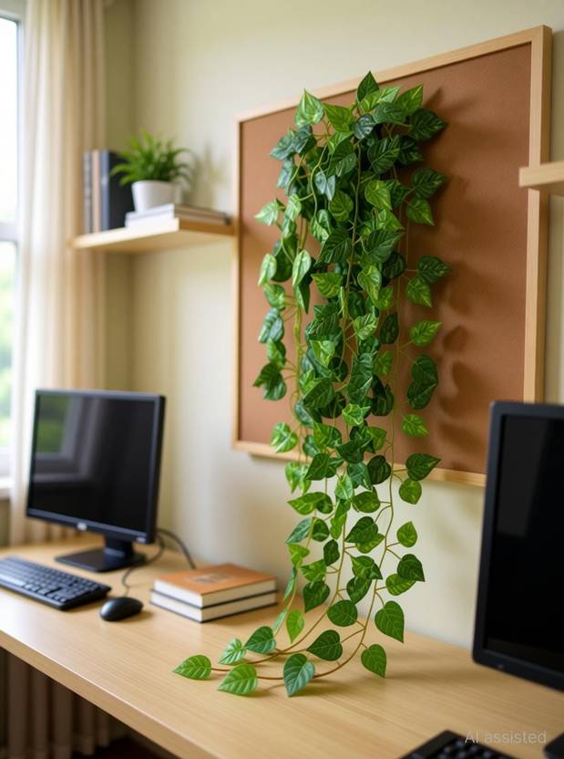 Alankrit 8ft Set of 2 Artificial Money Plant Vine,For|Home|Wall|Office|Garden|Decoration Artificial Plant