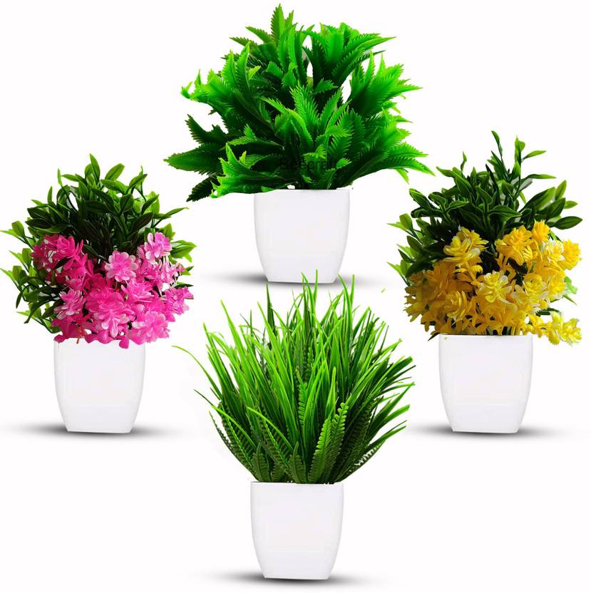 beecraft Artificial Fake Green Plant and Colored Artificial Plants for Home, Office Bonsai Wild Artificial Plant  with Pot