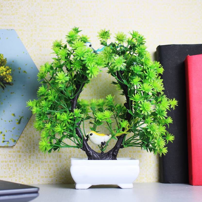 beecraft GREEN PLANT Fuax plant for Home Decor - Faux Plant Indoor and Outdoor Decor Bonsai Wild Artificial Plant  with Pot