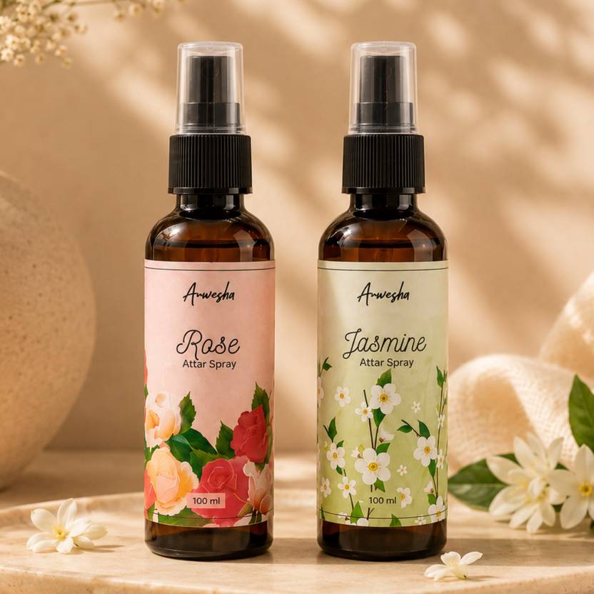 Anwesha Jasmine & Rose Alcohol Free Attar Spray 200ML Pure Floral Fragrance Daily Pooja Floral Attar