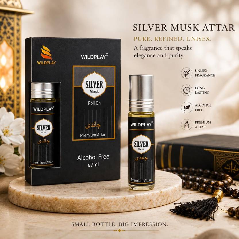 Wildplay Silver musk 7ml roll on Attar Alcohol Free Floral Attar