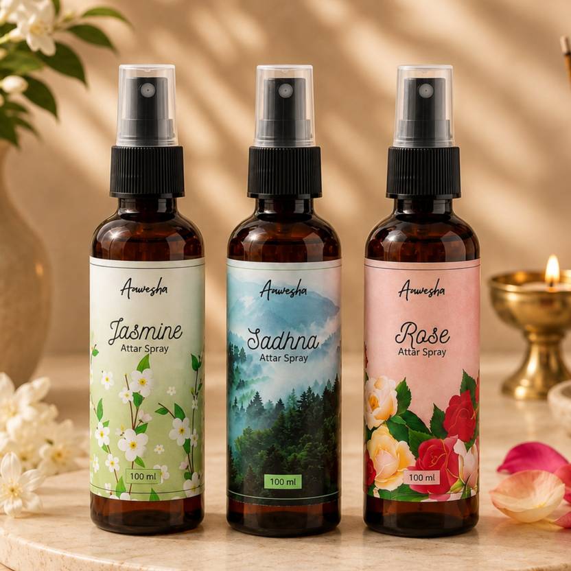 Anwesha Jasmine Sadhna & Rose Alcohol Free Attar Spray 300ML Floral Fragrance Daily Puja Floral Attar