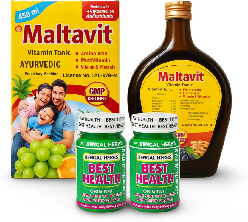 BANS Maltavit Vitamin Tonic & Best Health Capsules Combo