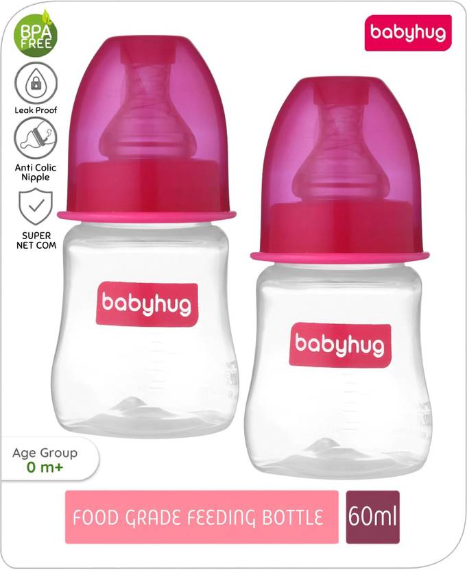 babyhug Anti-Colic BPA-Free Plastic Feeding Bottle for Newborns, Pink, 0+ Months - 120 ml
