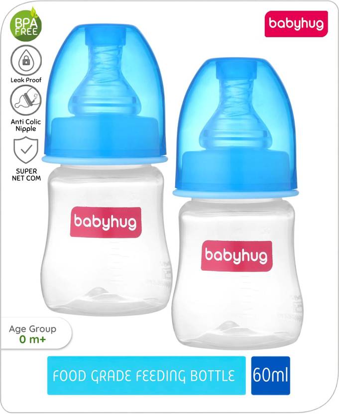 babyhug Anti-Colic BPA-Free Plastic Feeding Bottle for Newborns, Blue, 0+ Months - 120 ml