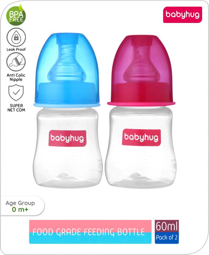 babyhug Anti-Colic BPA-Free Plastic Feeding Bottle Twin Pack for Newborns, 0+ Months - 120 ml