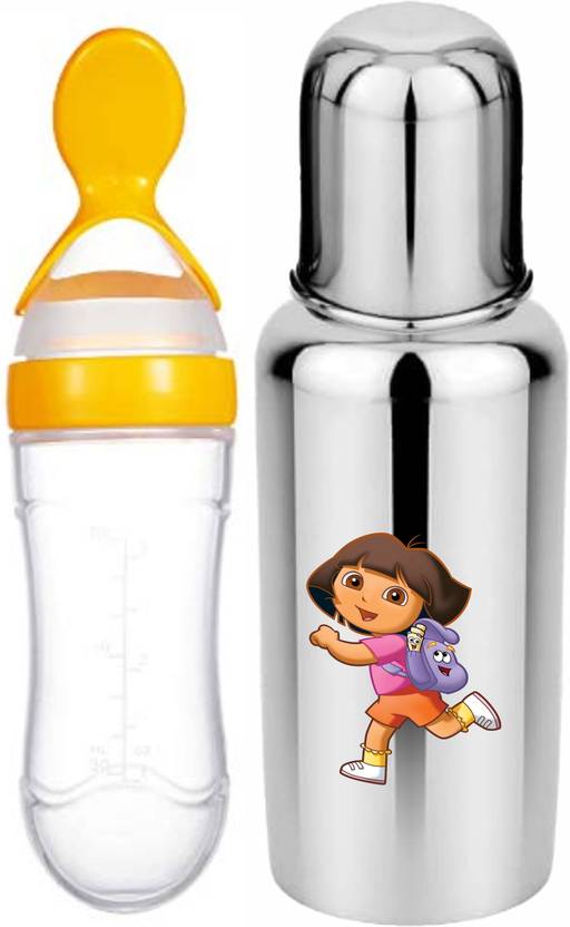 Kartkla STAINLESS STEEL MILK FEEDING DORA BOTTLE WITH SPOON FEEDER