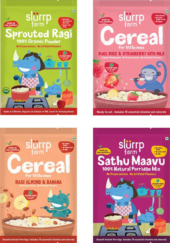 Slurrp Farm No Sugar Ragi Cereals Trial Pack Combo, No Sugar, Easy to