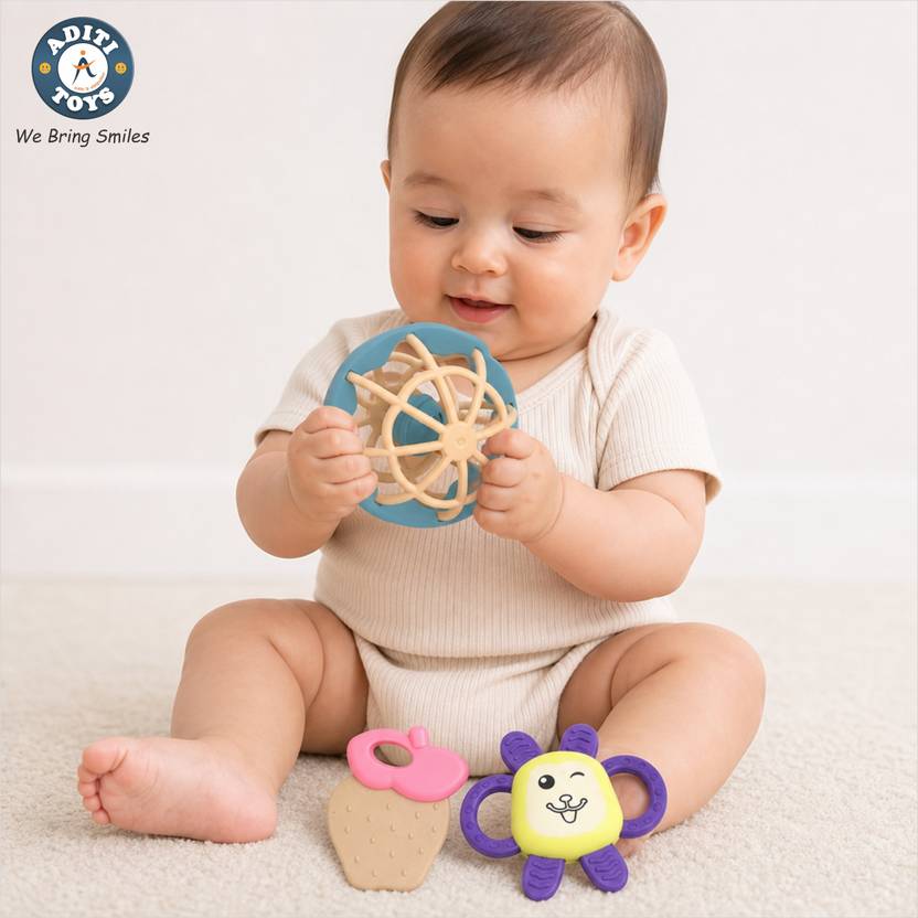 Aditi Toys Baby Toys For Newborns, 3 Pcs Spin & Shake Infant Gift, BPA Free New Born Rattle Rattle