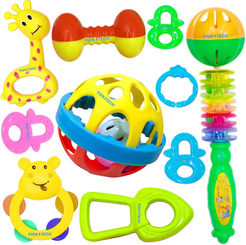 FIONATECH Pack of 10 Pcs Rattle Set For New Born Babies, Toy for Babies