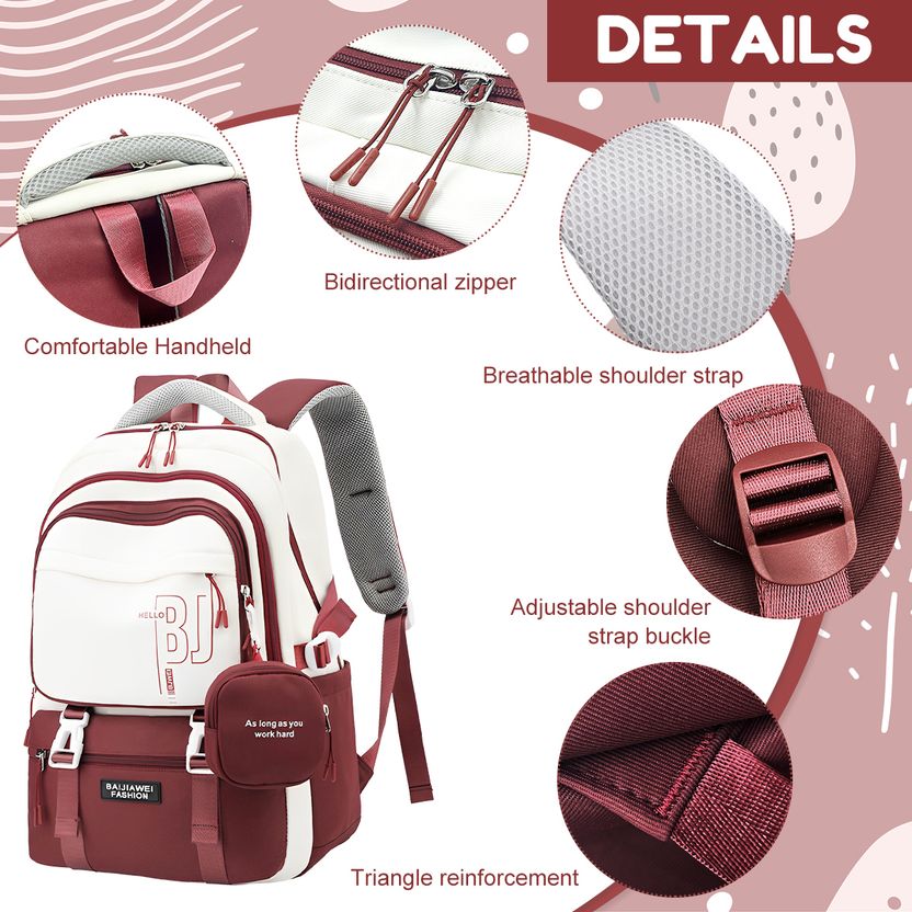 SERPLEX 2.7L Red Nylon School Backpack - Image 3