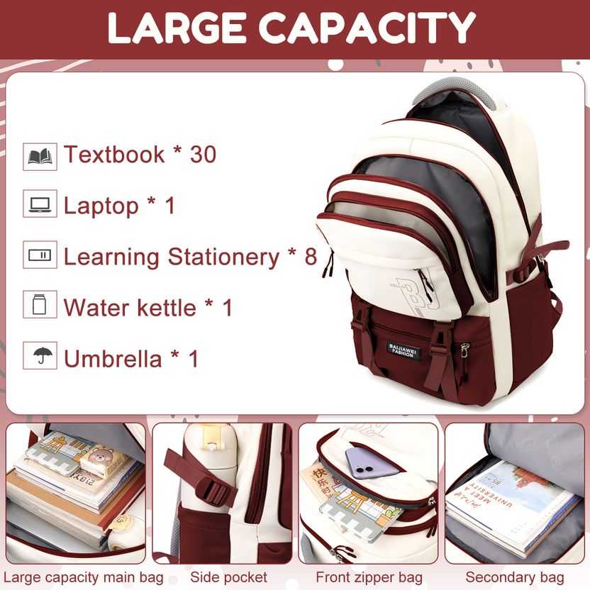 SERPLEX 2.7L Red Nylon School Backpack - Image 4