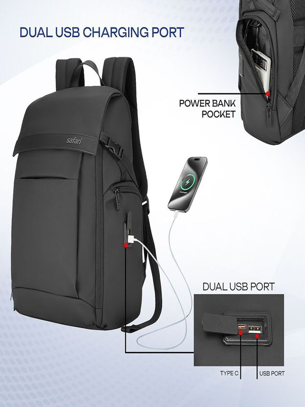 SAFARI Caden Medium 25L Laptop Backpack (Black) - Image 4