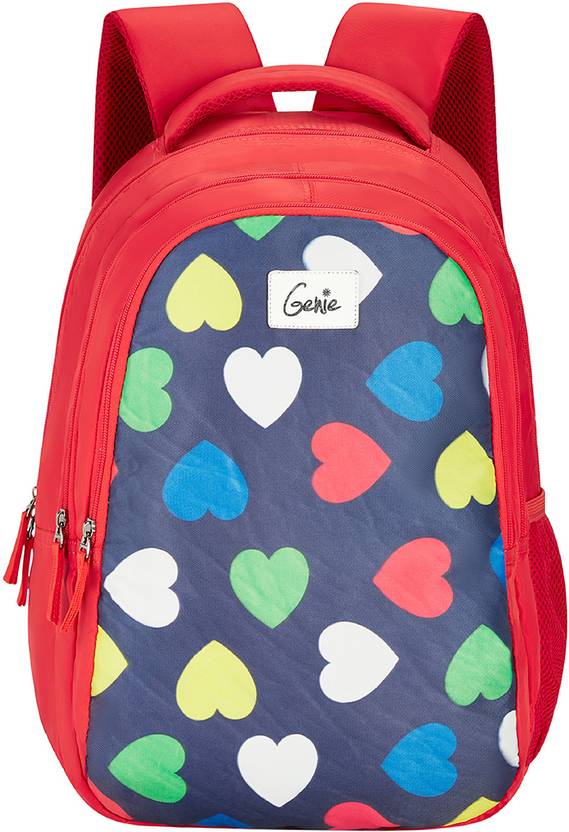 Medium 27 L Backpack Hearts School Bag for Girls, 17 inch. Red colour Backpack for Women,  (Red)