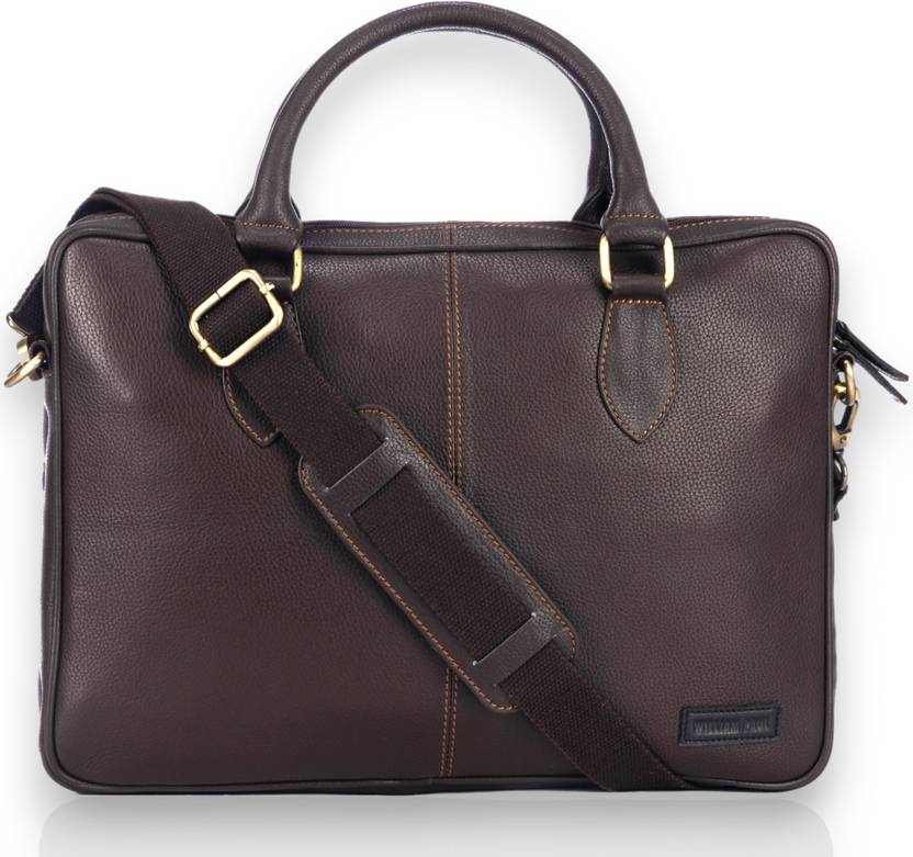WILLIAM PAUL Genuine Leather Double Compartment Mens Laptop Large