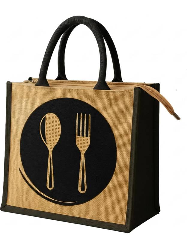 AVLUZ Natural Cutlery Printed Jute Lunch Bag