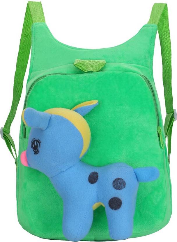 Tinytot Green Velvet School Backpack for Play School Nursery Kids Waterproof School Bag